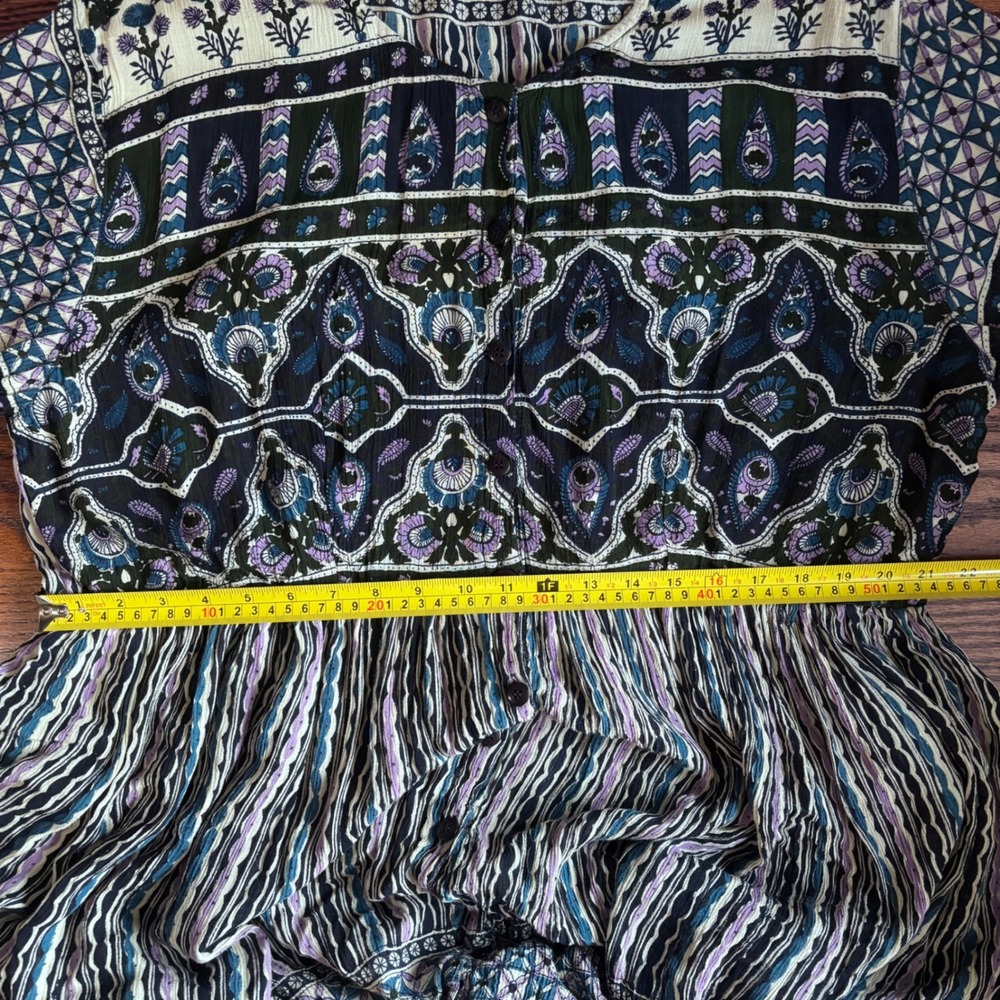 MPH Women 2X Blue Purple Boho Rayon Button Front Maxi Dress Mixed Print Tie Back - Picture 10 of 10
